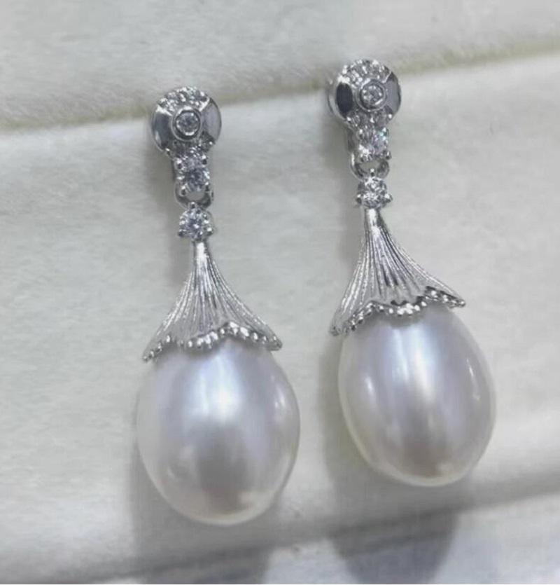 classic pair of 10-13mm south sea drop white pearl dangle earring 925s