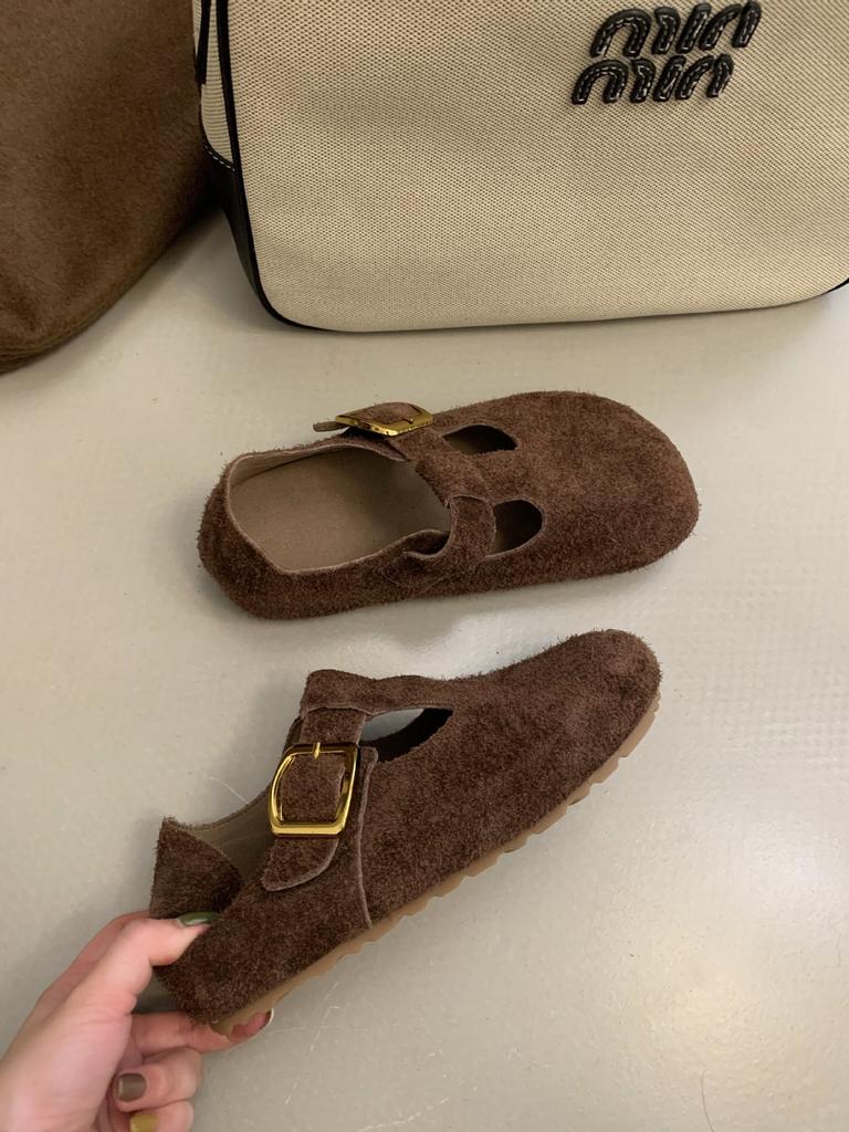 Old money style retro T-band Mary Jane 2025 new matte cowhide flat bottom round head soft sole versatile single shoes