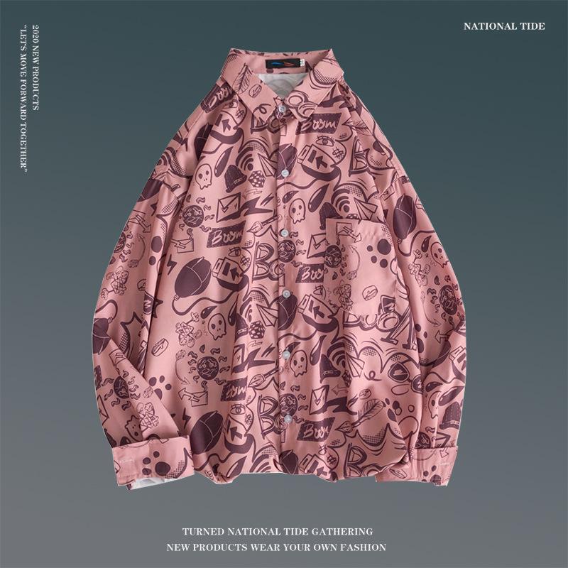 

Мужская весенняя рубашка с длинным рукавом в стиле ретро с цветочным принтом - корейский стиль, модная, универсальная, свободного кроя, топ в стиле парного образа Гонконга. M