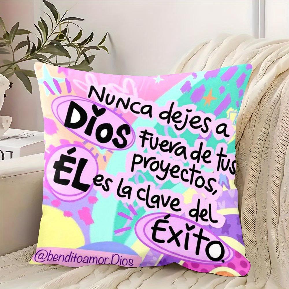 1Pc Spanish Faith Quote Printed Throw Pillow Cover, Suitable For Sofa,Bedroom,Living Room, A Heartwarming Gift For Faith Lovers.
