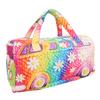 Quilted Duffle Bag Polyester Retro Floral Style Weekender Travel Bag for Picnic Camping Music Festivals Fitness Trips