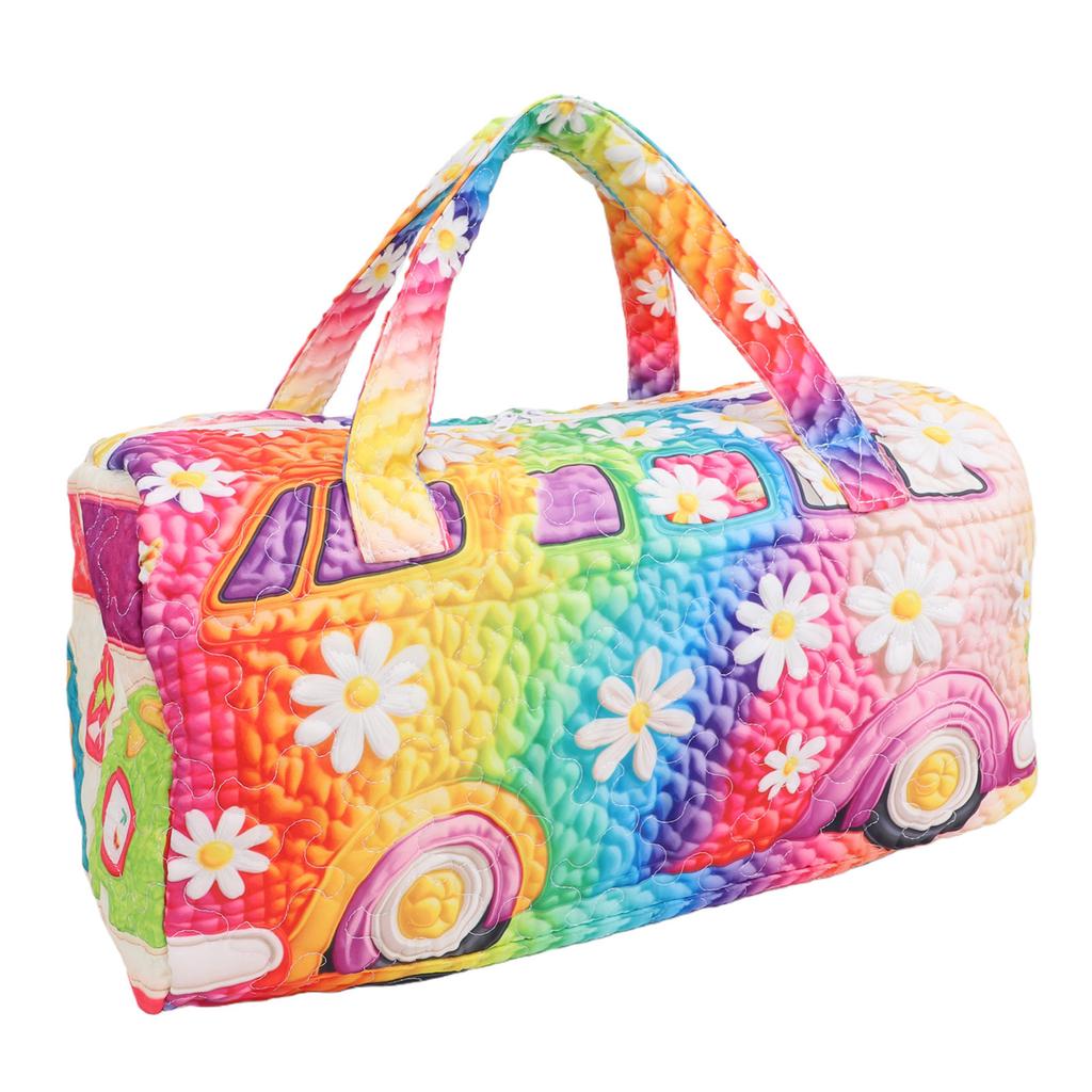 Quilted Duffle Bag Polyester Retro Floral Style Weekender Travel Bag for Picnic Camping Music Festivals Fitness Trips