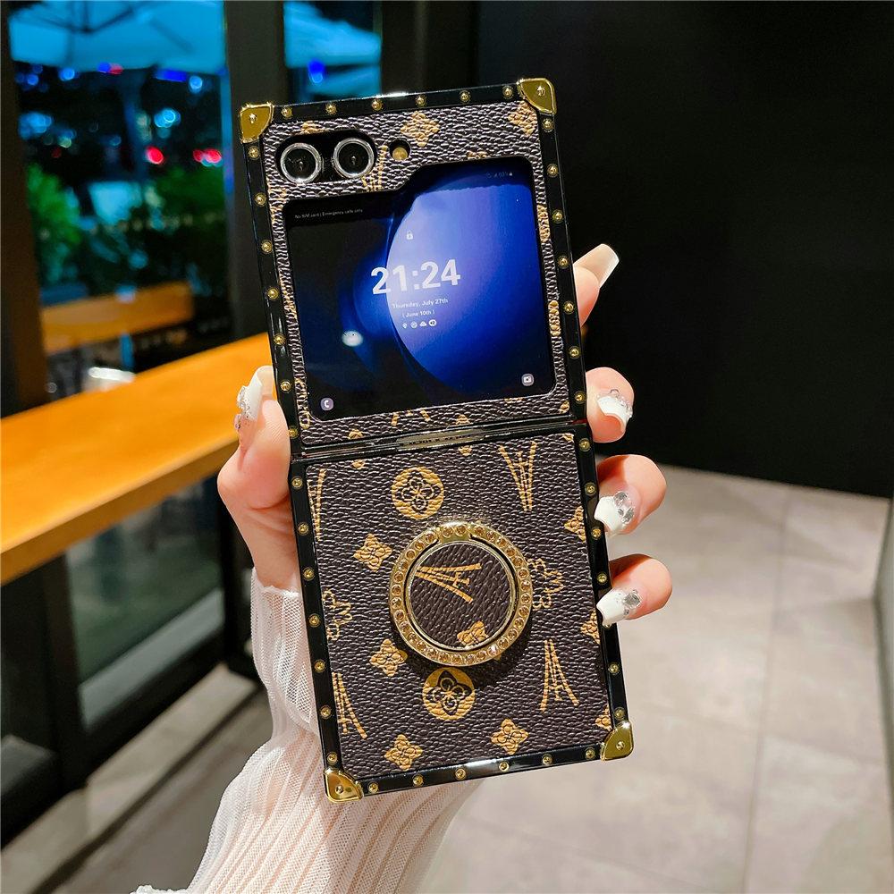 Vintage Ring Holder Stand Flower Leather Case For Samsung Galaxy Z Flip 6 Shockproof Cover