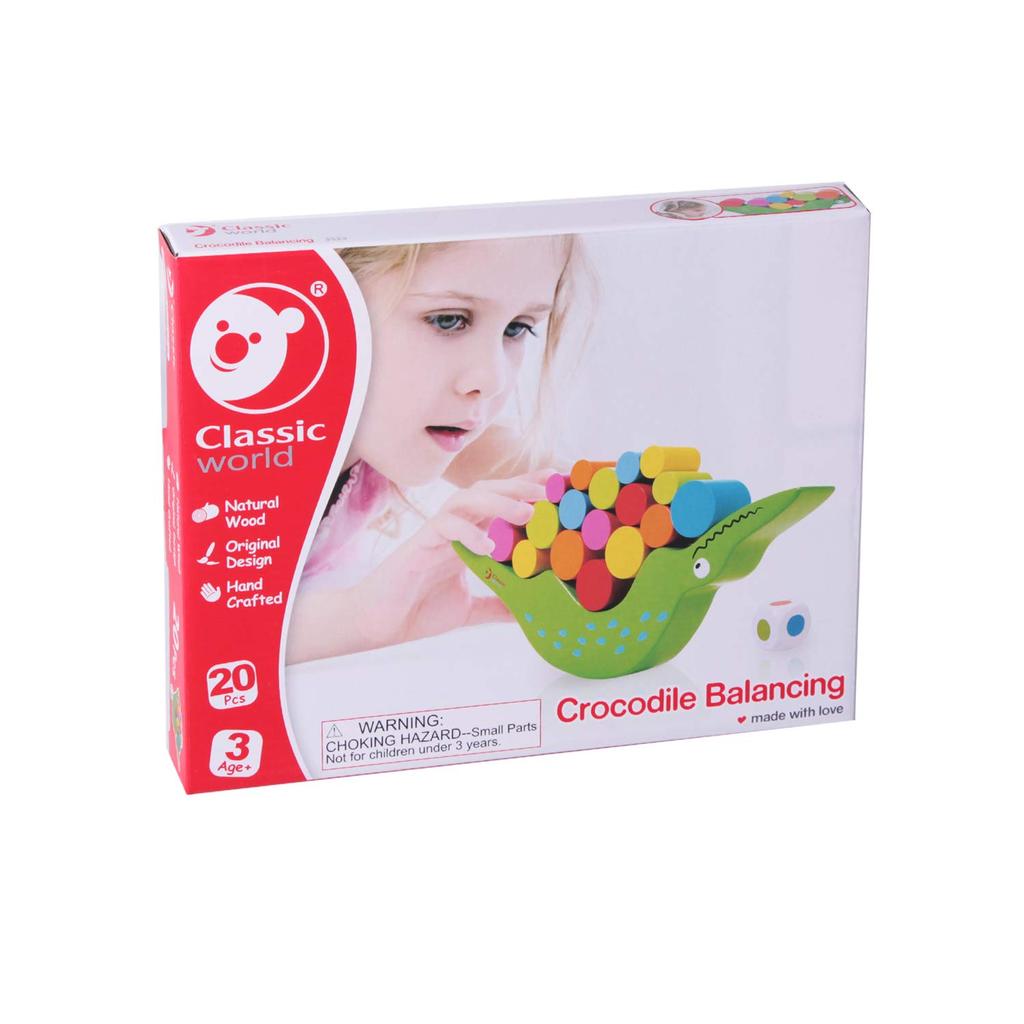 Classic World Crocodile Balancing Colorful Wooden Building Fingertip Building Game for Girls and Ages and Perfect for Preschool and Elementary School