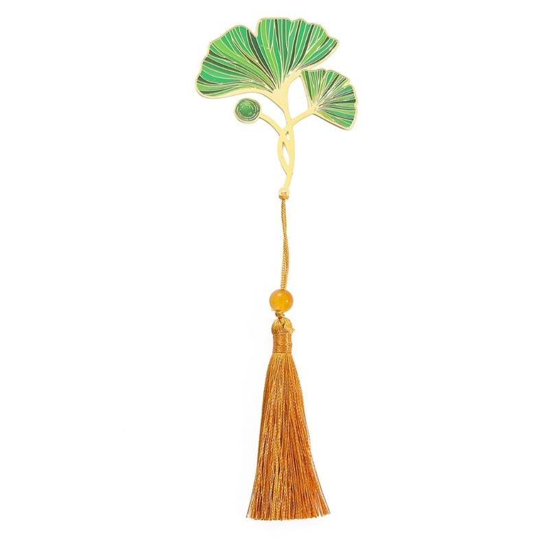 5 Pcs Chinese Style Bookmarks Page Markers Reading Bookmarkers Leaf Shape Bookmarks Metal Bookmarks with Tassels