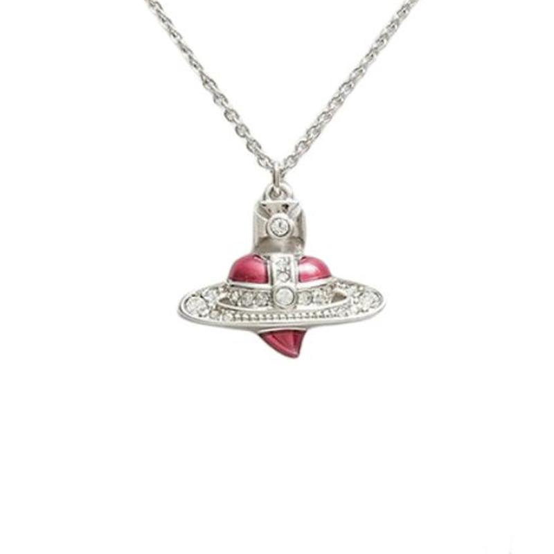 Vivienne Westwood Heart Shaped Brass Zircon Necklace Women necklace Silver WQ00052590 F,Silver