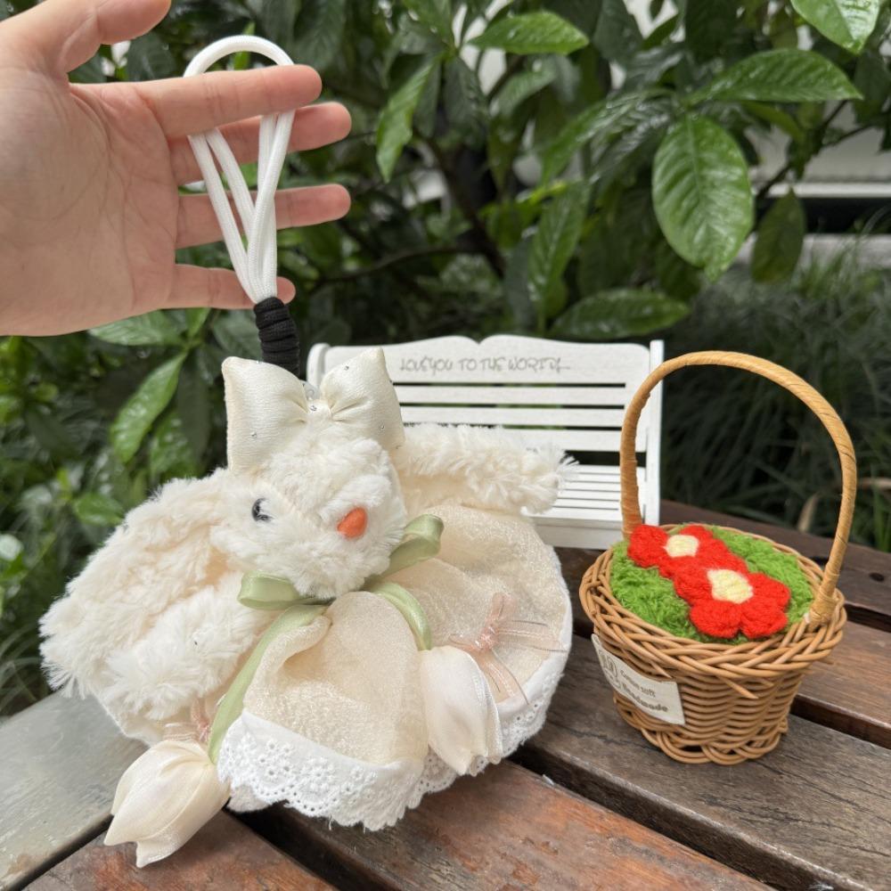 Bow Knot Bow Plush Rabbit Keychain Stuffed Cartoon Rabbit Doll Keyring Princess Pearl Dress Soft Plush Rabbit Keychain
