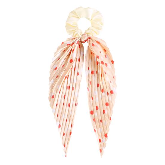 Yousheng Hair Rope Dot Print Handmade Pleated Ribbon Hair Tie No Damage High Elasticity Ponytail Holder Daily Hair бежевый