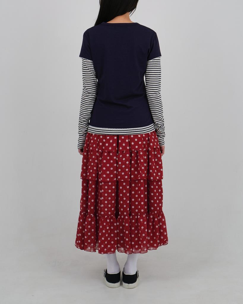 Loaegsyueol Dot Chiffon Flare Skirt_Red