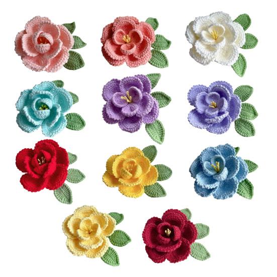 Buchet de bujor croșetat manual, din bumbac tricotat, cu frunze și tulpină lungă, pentru nuntă, decor de casă, cadouri de ziua de naștere și aniversare