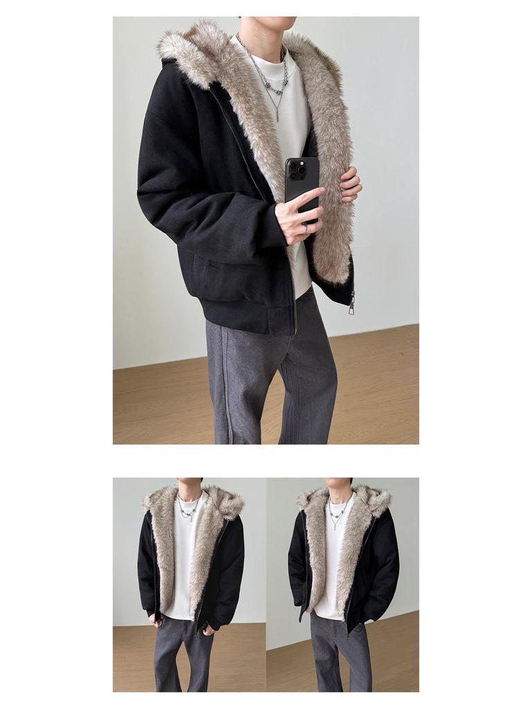 American Eagle Cat Ear Suede Fur Collar Jacket - Autumn/Winter Plus Velvet Short Outerwear