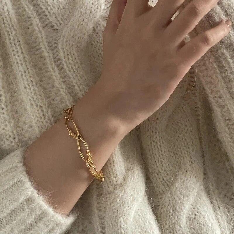 

ANENJERY винтажный браслет золотого цвета с витым узором для женщин и мужчин, минималистичный простой браслет-цепочка, ювелирный аксессуар