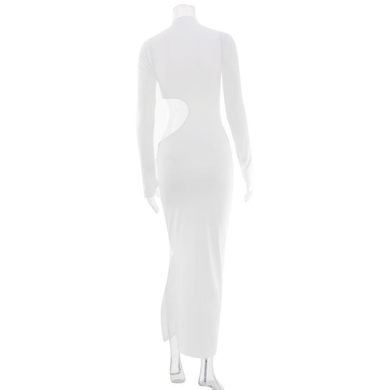 European and American style sexy dress women's clothing turtleneck long sleeves hollow tight slim fit solid color temperament long dress