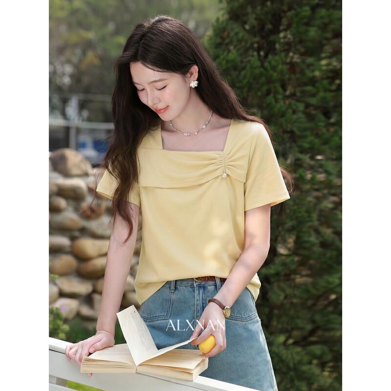 Women s Elegant Square Neck Short Sleeve T-shirt S