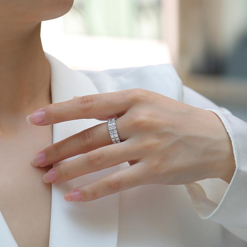 Moissanite S925 Sterling Silver Light Luxury Women's Multi-layer Ring with Niche Design (Non-fading)