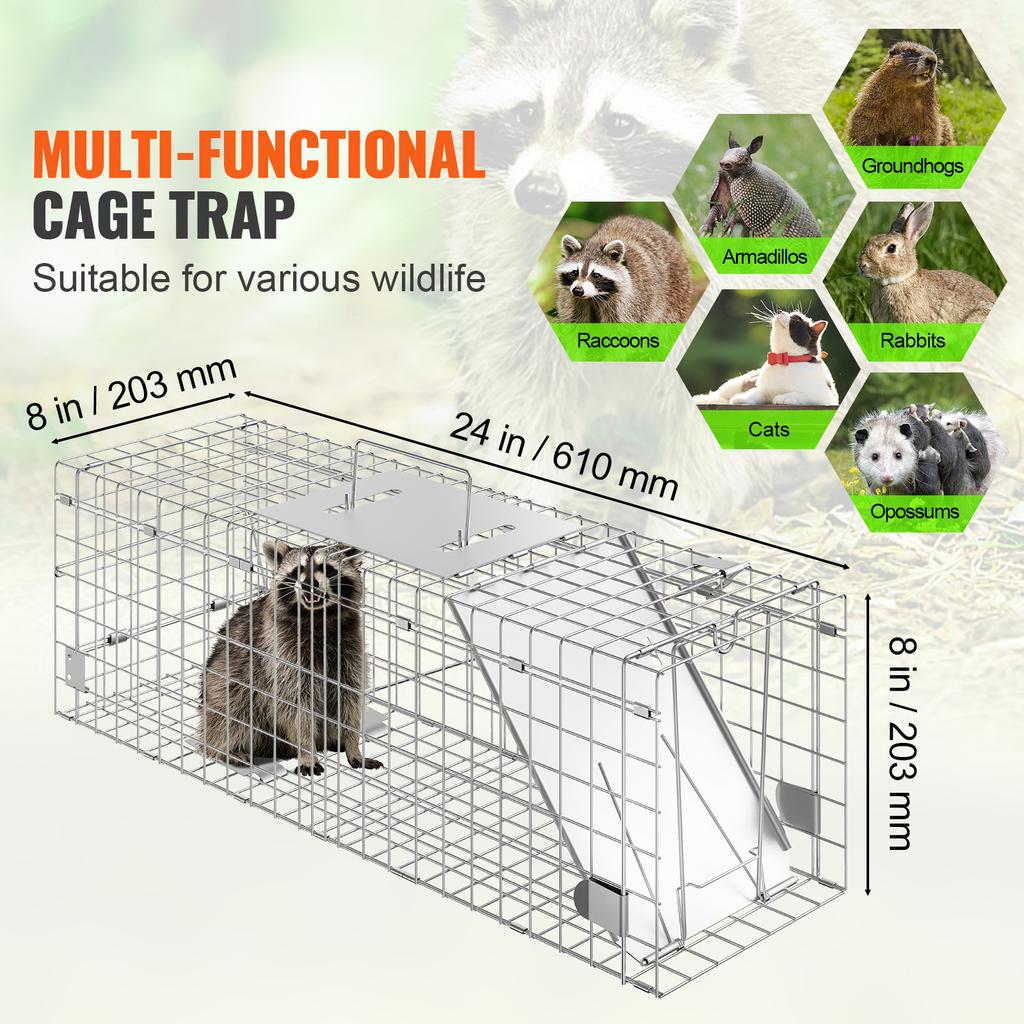SucceBuy 24/31/42/50in Live Animal Cage Trap Folding Humane Cat Trap Galvanized Iron with Handle for Rabbit Squirrels Groundhogs