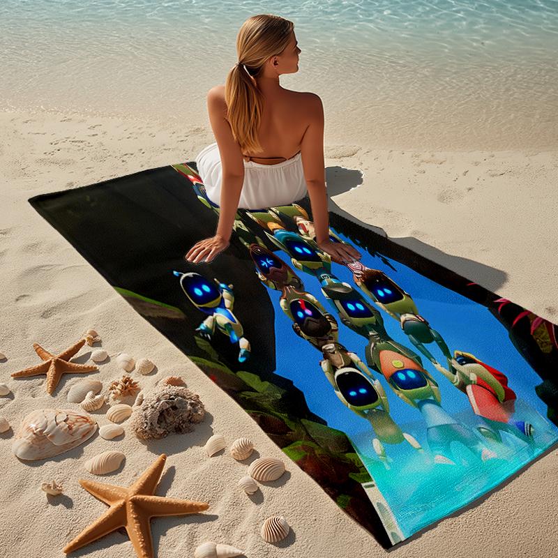 proof beach towel with a Astro Bot4 pattern - soft,absorbent,quick-drying,machine washable - perfect for swimming,camping,bathing