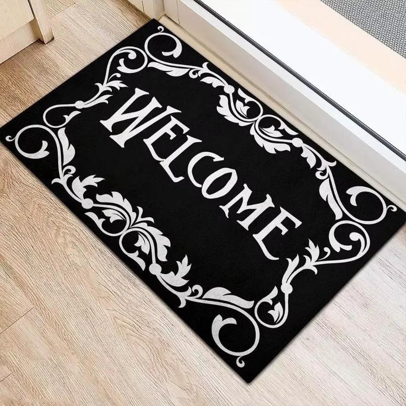 1Pc Letter Print Welcome Door Mat Washable Indoor Outdoor Black Home Decor Carept for Living Room Kitchen Balcony Bathroom Rugs