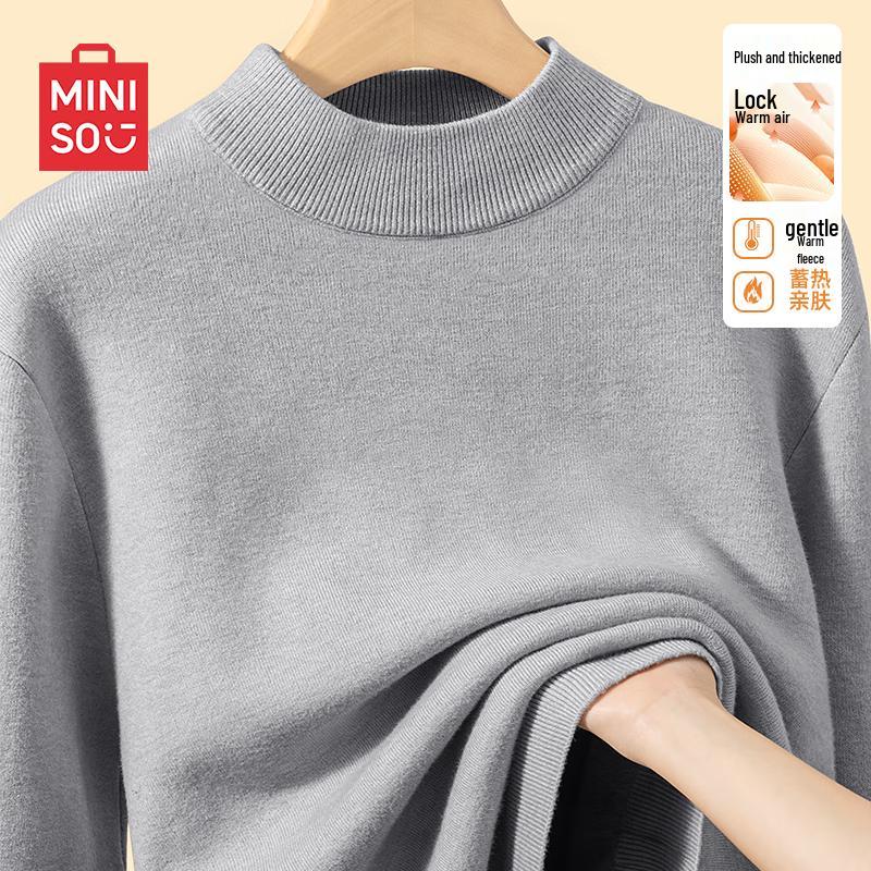 MINISO Men's Fleece-Lined Half-High Collar Knit Sweater