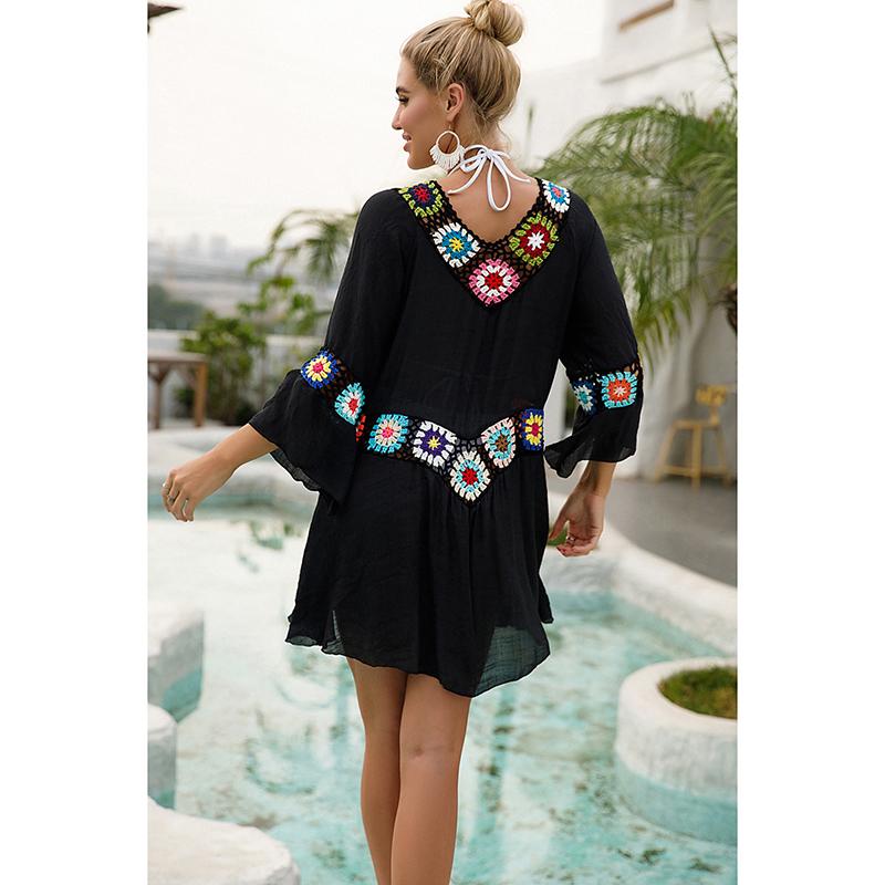 Women Sexy Crochet Beach Cover-Ups Summer Cover Up Long Knitted Beachwear Swimsuit Ups Beach Dress Summer Bathing Suit Beachwear