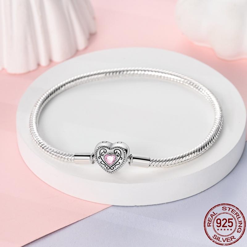 S925 Silver Vintage Heart Snake Bone Bracelet Fit Original Design Charms DIY Jewelry Bracelet For Women Fine Gift