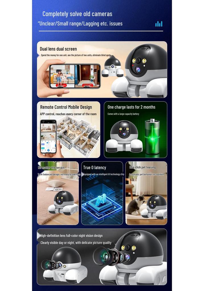 4G Wireless Robot Pet Monitor with Dual Screen & Voice Intercom