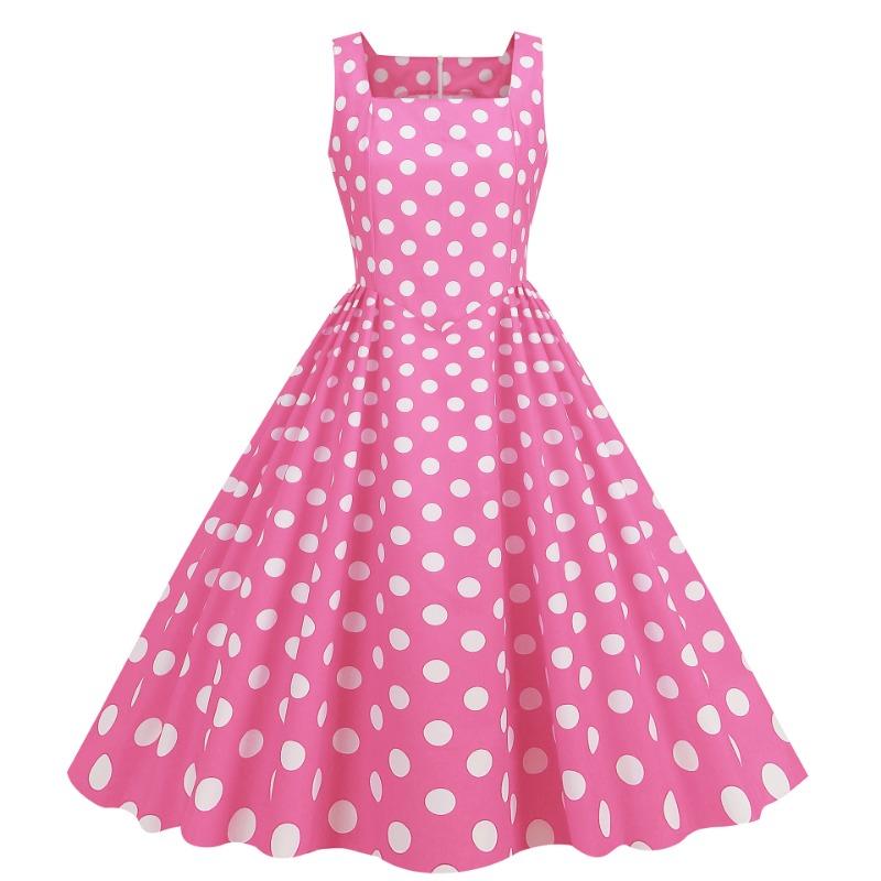 Z New Summer Retro Sexy Vest Polka Dot Print A-word Dress