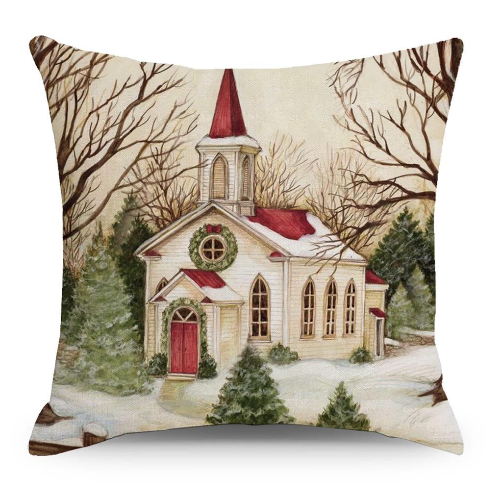 New Ins Style Christmas House Tree Christmas Pillow Pillow Case for Home Sofa Living Room