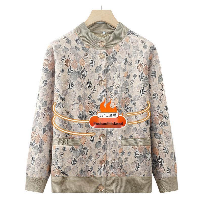 Autumn & Winter Fleece-Lined Floral Cardigan for Moms & Grandmas