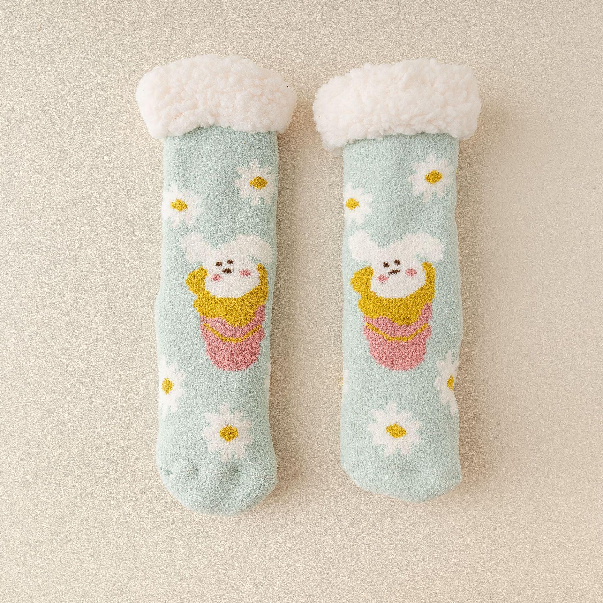 

Женские зимние носки из овчины, бархата и кораллового флиса - утолщенные хлопковые носки-тапочки, рождественско-красные, удобные носки-махровые для сна carrot; One Size