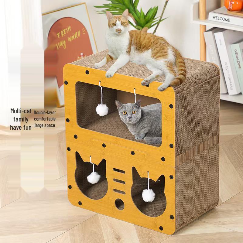 Durable Cat Tree with Scratching Post, Integrated Bed, and 11 Toys