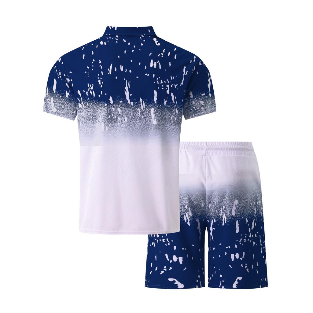 Men's Spring Printed Zipper Lapel Short Sleeve Top Shorts Suit Men's Casual Sports Suit