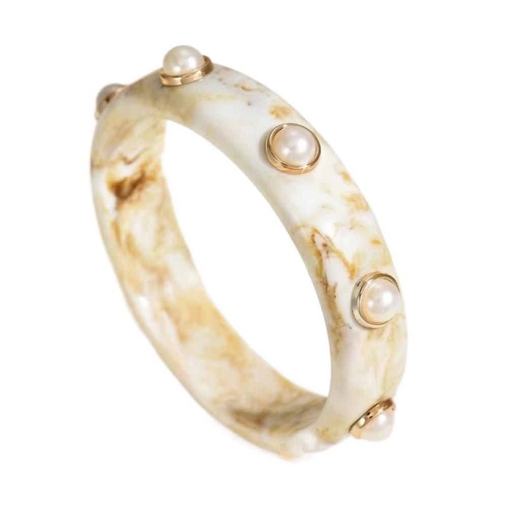 Round Bohemian Bangle Wide Chunky Wrap Wristbands Resin Pearl Shell Bracelet  Girls