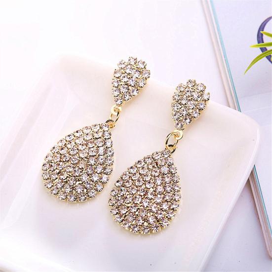 Women Creative Charm Water Drop Shaped Earrings Rhinestone Decoration Jewelry