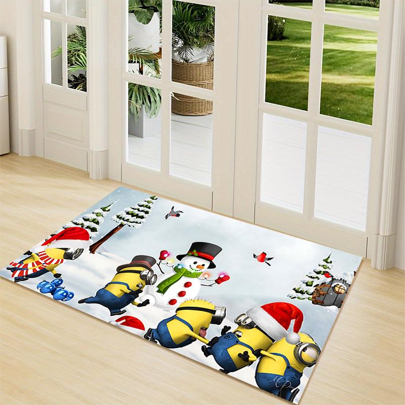 1Pc Christmas Minions Snowscape Carpet Rug Soft Washable Antislip Home Living Room Sofa Mats Personalized Christmas Rug
