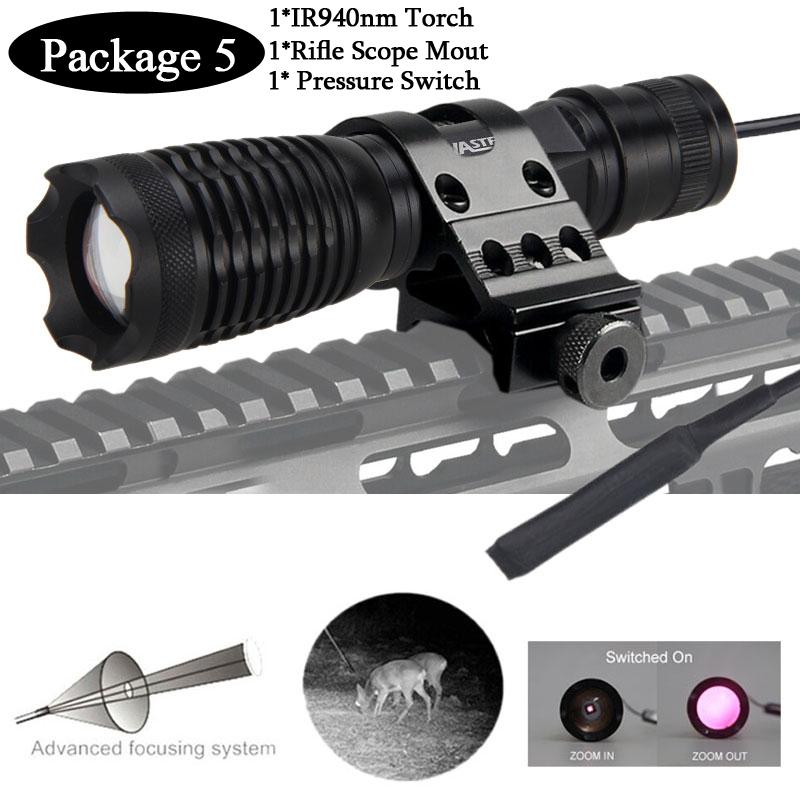 VASTFIRE Zoomable 10w LED Infrared 940nm IR LED Night Vision Infrared Radiation Focus Flashlight Tactical Hunting Torch