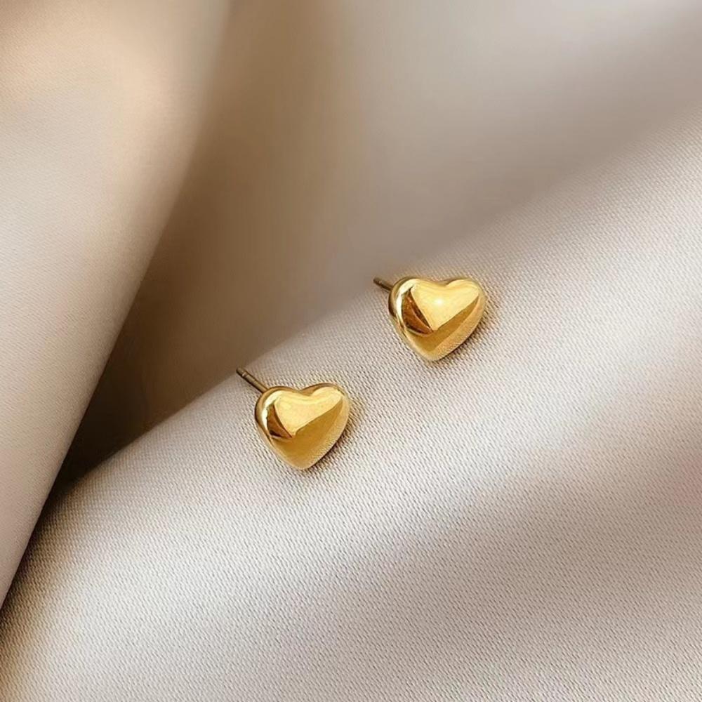 Small Cute Heart Stainless Steel Stud Earrings Golden Jewelry Accessory for Women Girls Gift