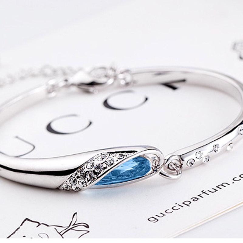 Imitation Silver Bangle with Austrian Crystal Diamonds Women's Bracelet
