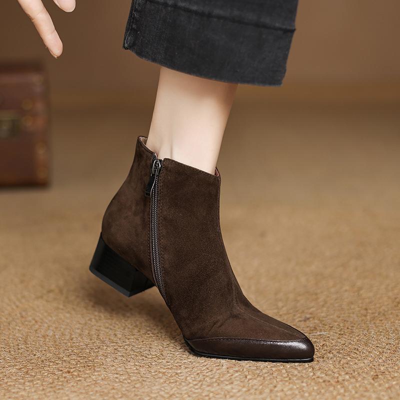 Fashion 2025 New Autumn Women Boots Genuine Leather Women Shoes Pointed Toe Chunky Heel Shoes Modern Ankle Boots Concise Chelsea Boots