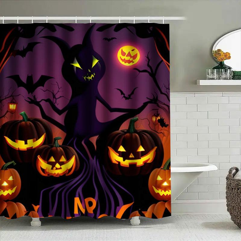 

1Pchalloween Pumpkin Bat Shower Curtain Spooky Dark Forest Scary Decor For Bathroom Kids Room W60H190(CM)-1 Pcs