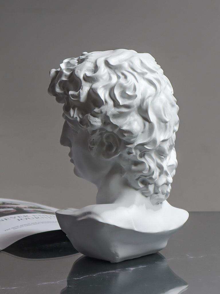 Biała Rzeźba Głowy Dawida Figurka z Żywicy Dzieło Sztuki Dekoracyjny Przedmiot do Domu do Sypialni, Salonu i Biurka