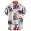 Men's Hawaiian Shirts 3D Cute Cat Print Short Sleeved Shirt Lapel Fashionable Casual Harajuku Cartoon New Clothing