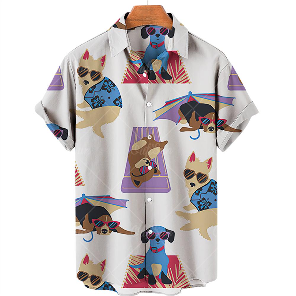 Men's Hawaiian Shirts 3D Cute Cat Print Short Sleeved Shirt Lapel Fashionable Casual Harajuku Cartoon New Clothing