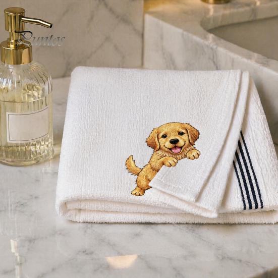 Embroidered Puppy Tea Towel Cute Towel, Corgi Dachshund Kitchen Dish Absorbent Decorative Guest Towels Quick Dry Hand for Dog Lovers Bathroom