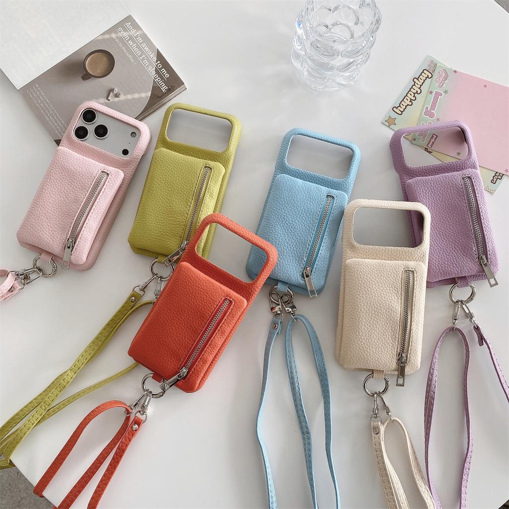 Leather Crossbody Zipper Wallet Phone Case for iPhone 17 Air 16 15 14 Plus 13 12 Pro Max with Card Holder Slot Protective Cover