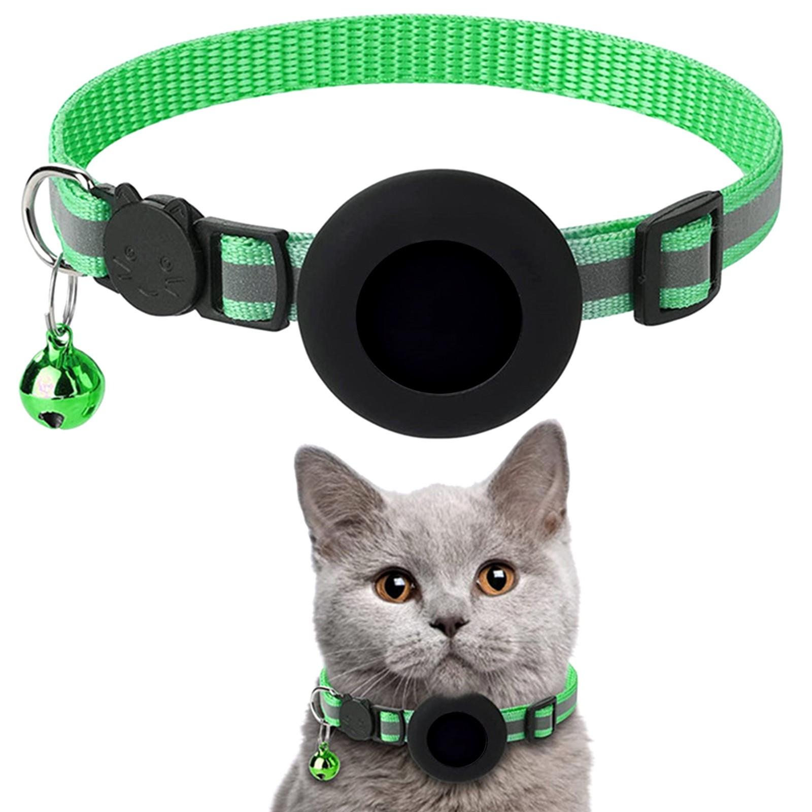 

Ошейник для кошек Светоотражающий ошейник для кошек с держателем AirTag и колокольчиком для девочек и мальчиков One Size зелёный