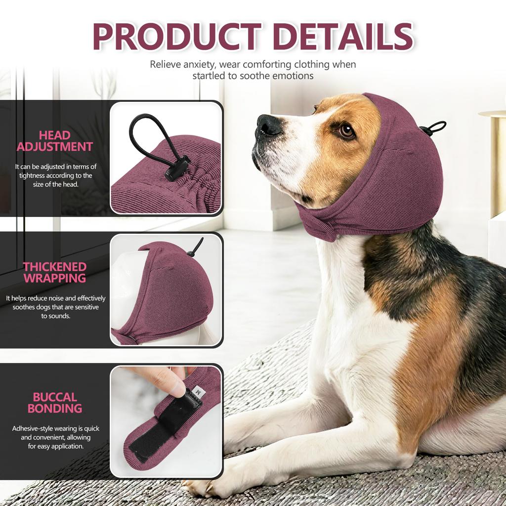 Geräuschunterdrückender Hund beruhigender Snood, verstellbarer Anti-Angst-Ohrenschutz für Haustiere zur Linderung von Gewitter- und Feuerwerkstress