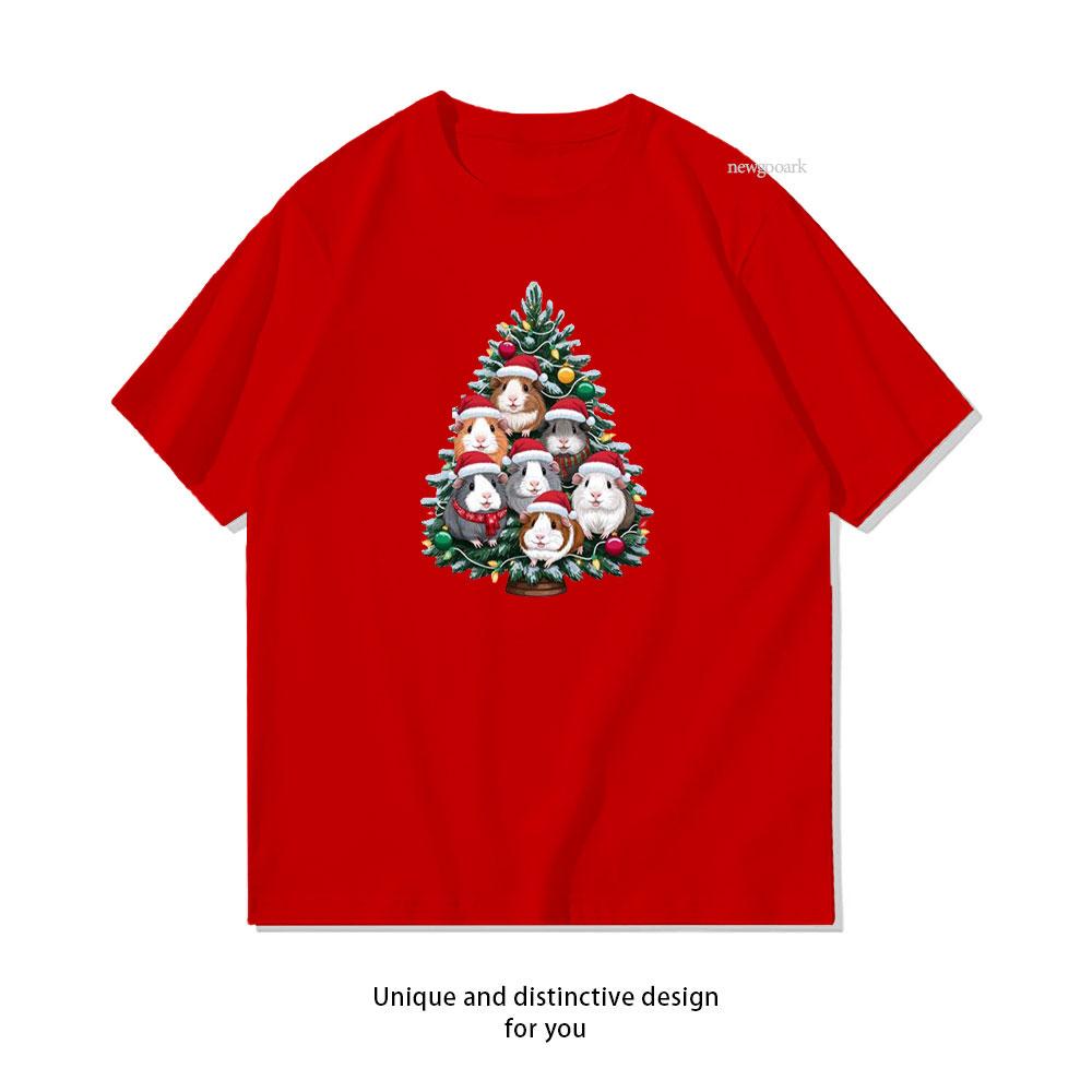 Guinea Pig Christmas Tree Graphic T Shirts Woman Man Kawaii Creative Cartoon Tshirt Classic Oneck Cotton Shortsleev Camisetas