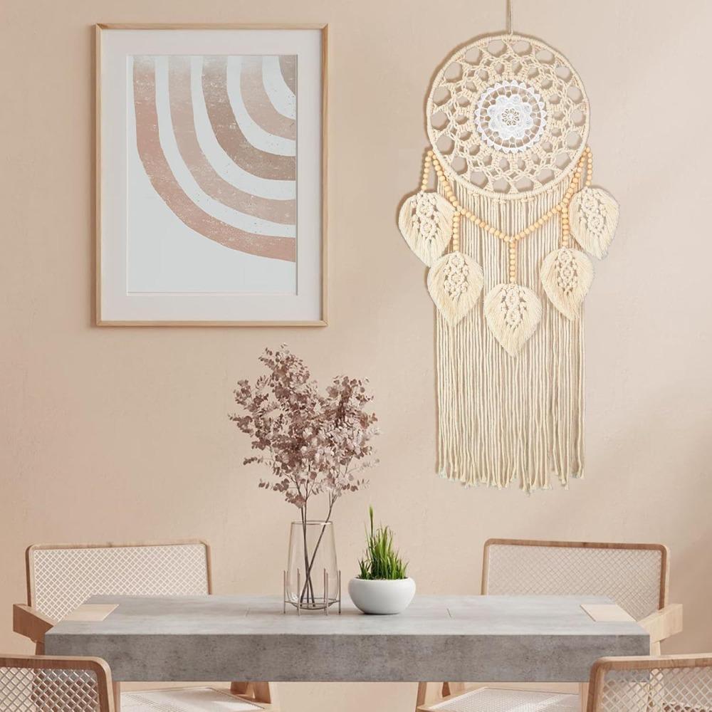 Macrame Wall Hanging Boho Wall Decor Tapestry Handwoven Fringe Dreamcatcher Bedroom Background Decor with Hanging Attachment