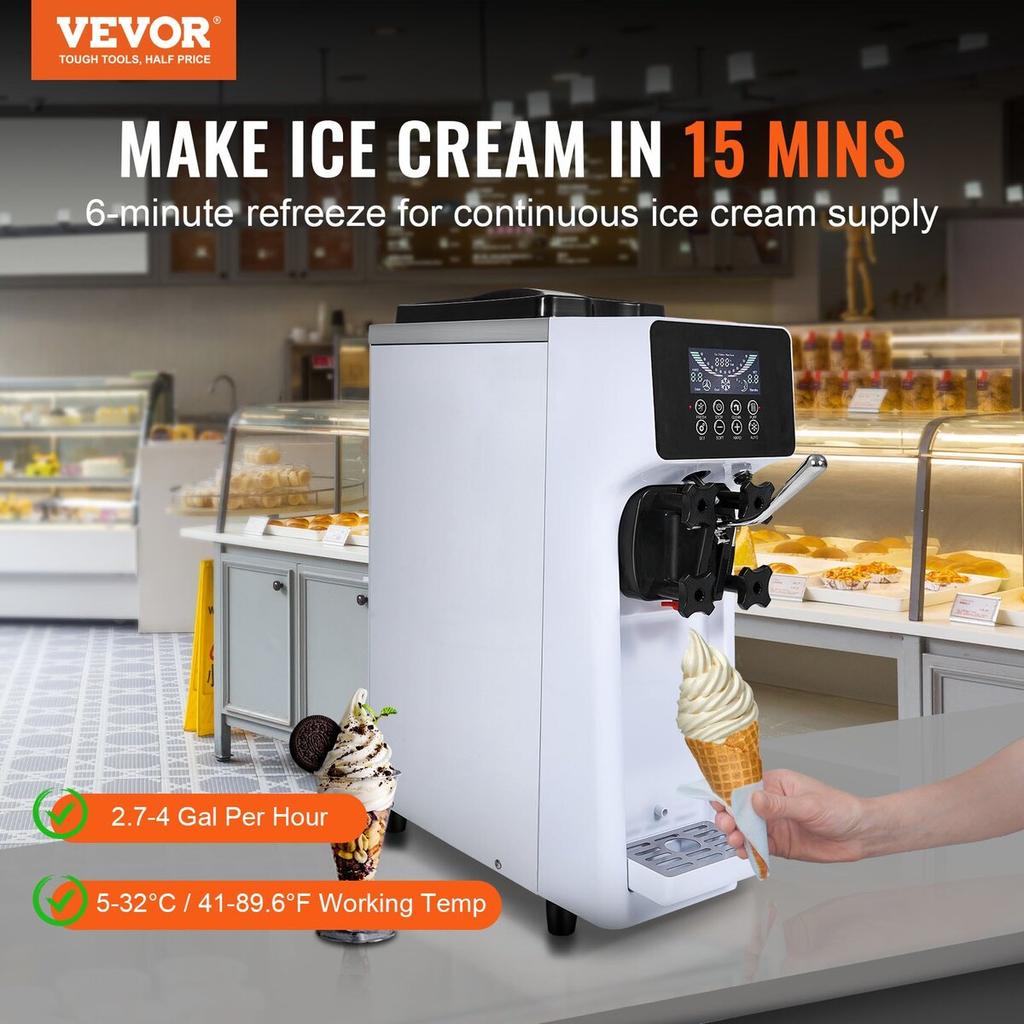Soft Serve Ice Cream Machine Maker 10L/H Yield Single Flavor Countertop